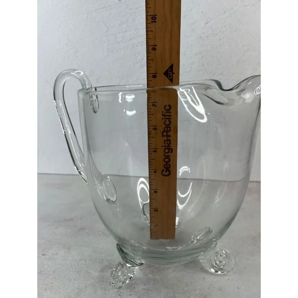 Vintage Blown Clear Glass Pitcher With‎ Three Legs & Handle Unique MCM Diffrent